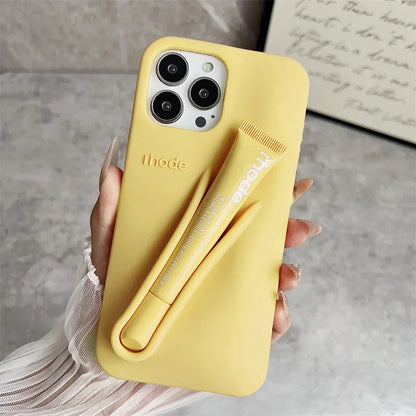 Rhode Lip Gloss iPhone Case – Silicone Makeup Phone Cover with Lipstick Holder