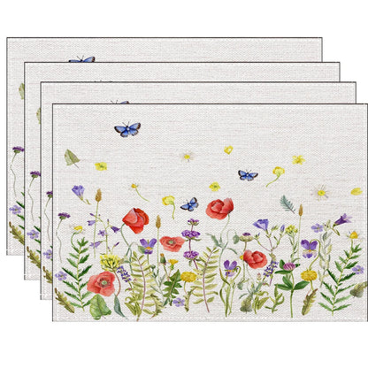 Floral Leaf Vintage Dining Table Placemats Set