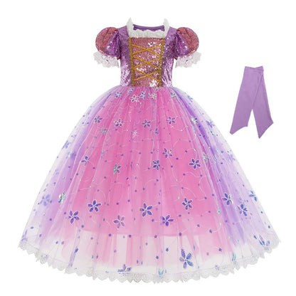 Disney Rapunzel Purple Puffy Dress With Accessories For Girls