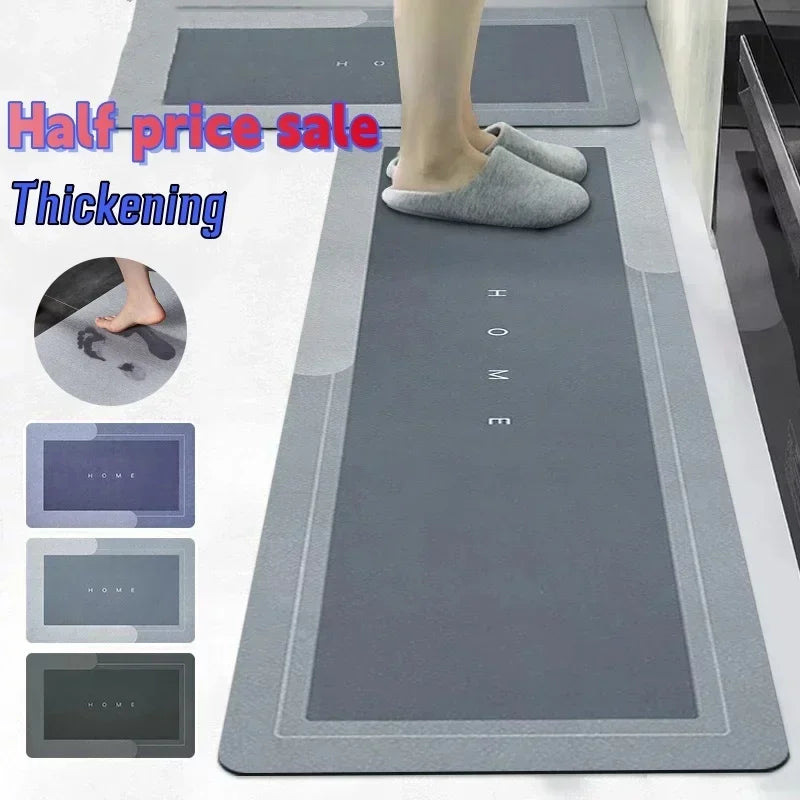 Long absorbent non-slip diatom kitchen mat