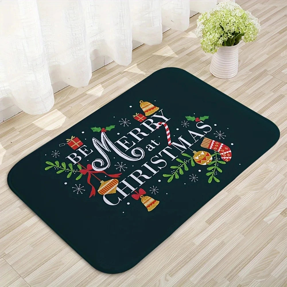 Christmas Crystal Velvet Floor Mat Santa Claus Xmas Absorbent Rug Bathroom Kitchen Home Decor