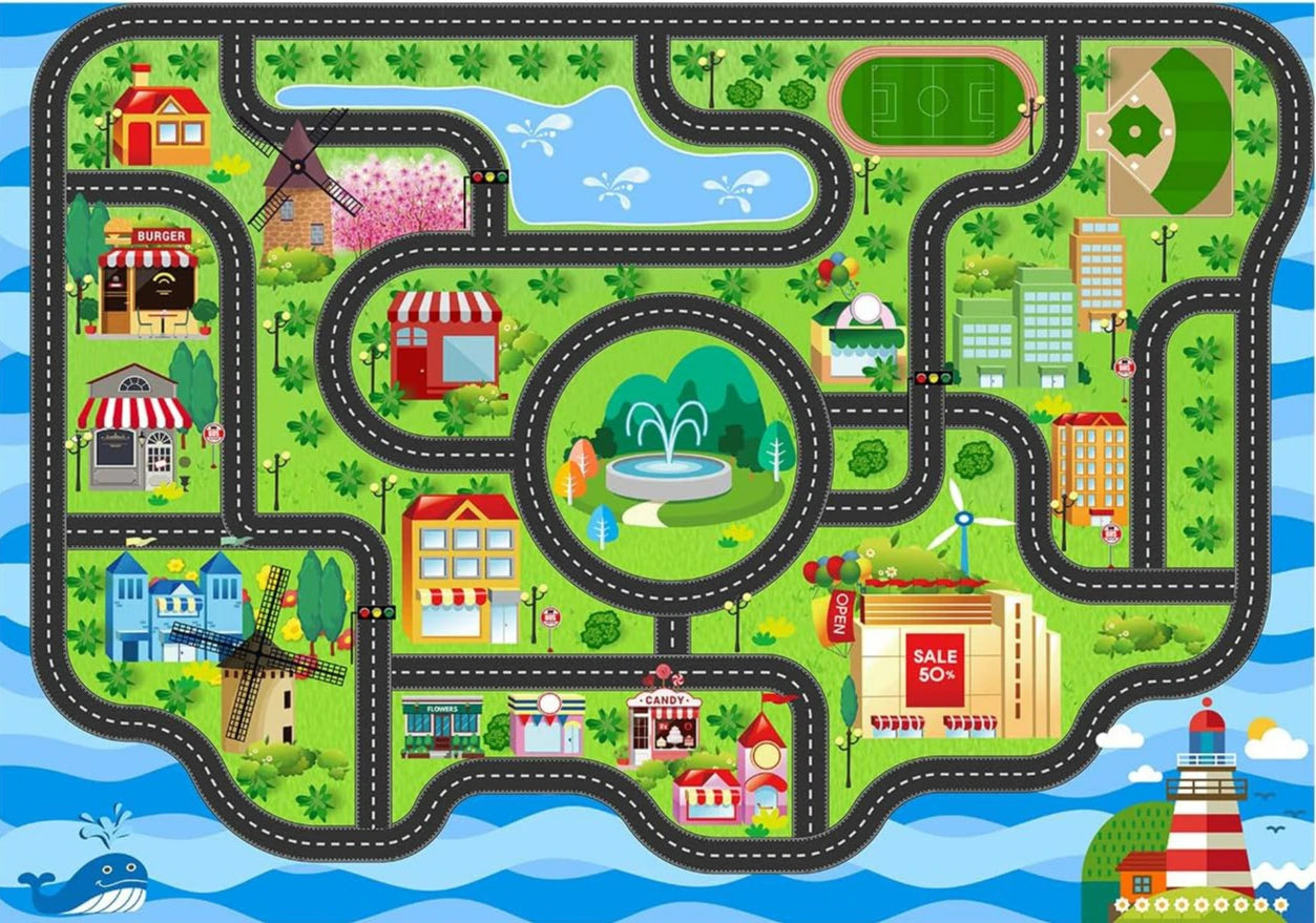 Kids city traffic interactive play rug
