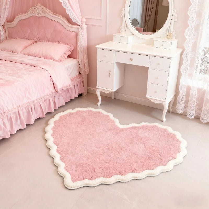 VIKAMA Pink Irregular Heart Shaped Plush Area Rug