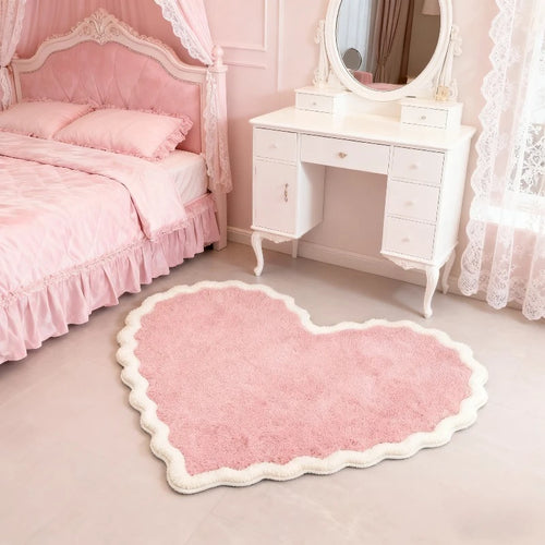 VIKAMA Pink Irregular Heart Shaped Plush Area Rug