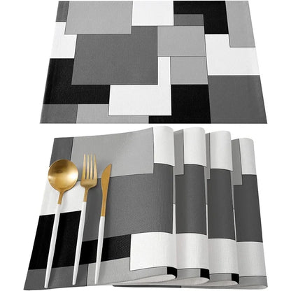 Abstract Purple Black Grey Patchwork Placemat Set