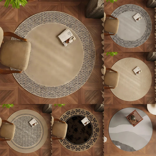 VIKAMA Wabi-Sabi Round Rug Sofa Coffee Table Living Room Floor Mat Home Decor