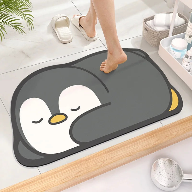 Cute Diatom Super Absorbent Bathroom Mat Cartoon Non-Slip Quick-Drying Toilet Bath Floor Mat