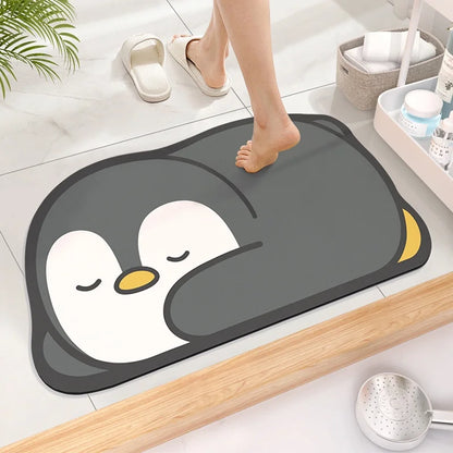 Cute Diatom Super Absorbent Bathroom Mat Cartoon Non-Slip Quick-Drying Toilet Bath Floor Mat