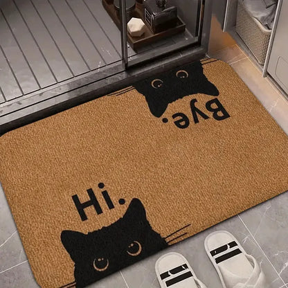 VIKAMA “Hi Bye” Black Cat Doormat Machine Washable