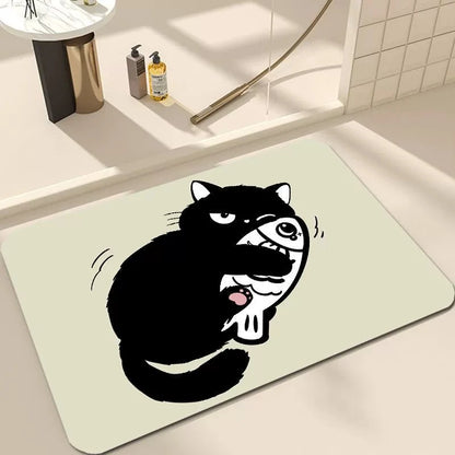 Black Cartoon Cat Welcome Door Mat Non-Slip Wear-Resistant Dirt-Resistant Rug Living Room Bedroom Home Decor