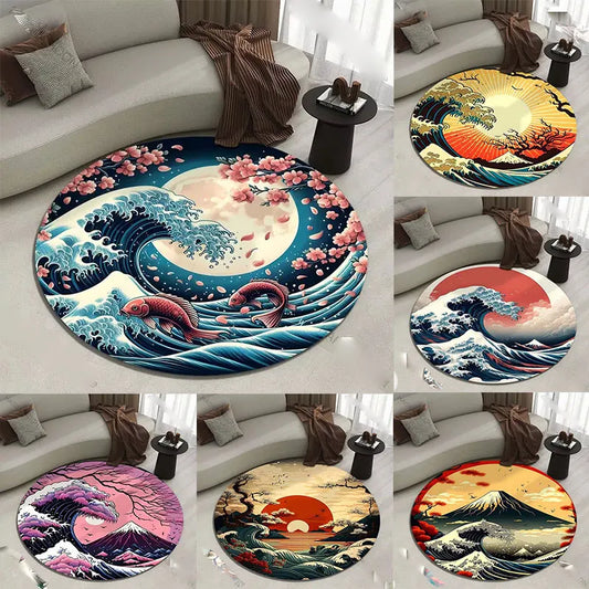 Japanese Great Wave Round Area Rug