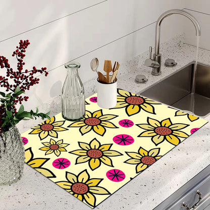 Floral Absorbent Waterproof Drying Mat