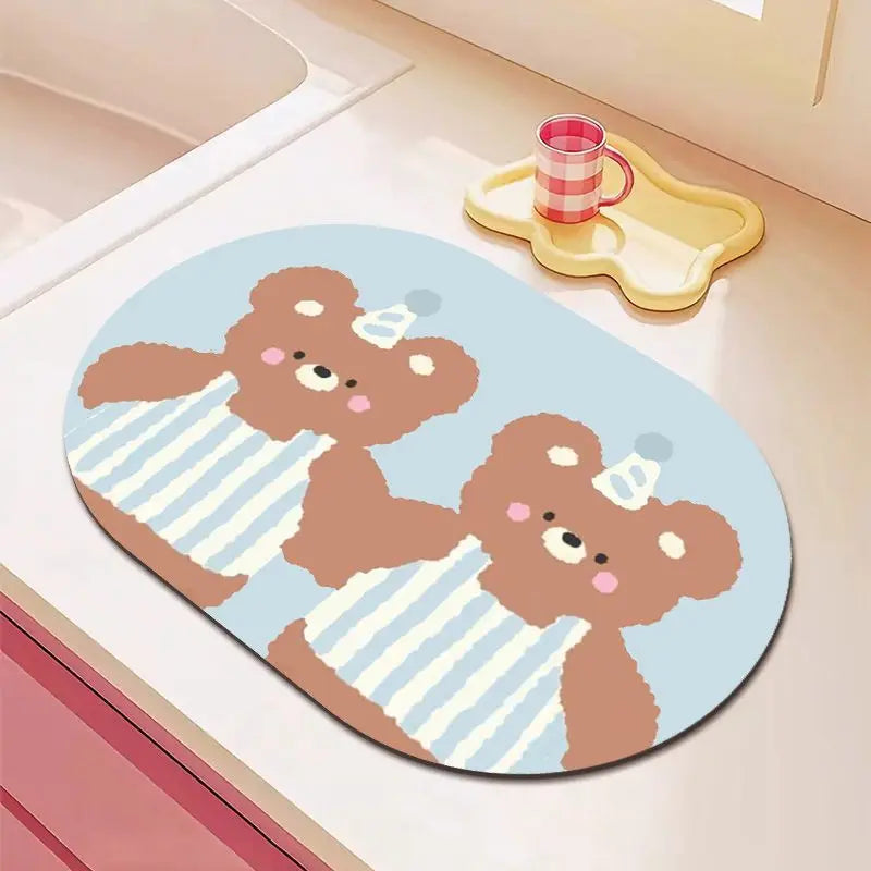 Cute diatomite non-slip quick-dry kitchen mat