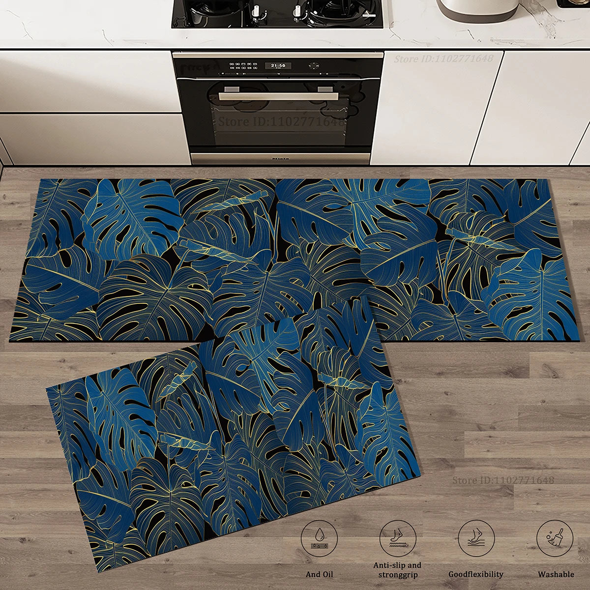 Green Leaves Kitchen Mat Absorbent Non-Slip Washable Rug Bathroom Entrance Doormat Large Carpet Home Decor
