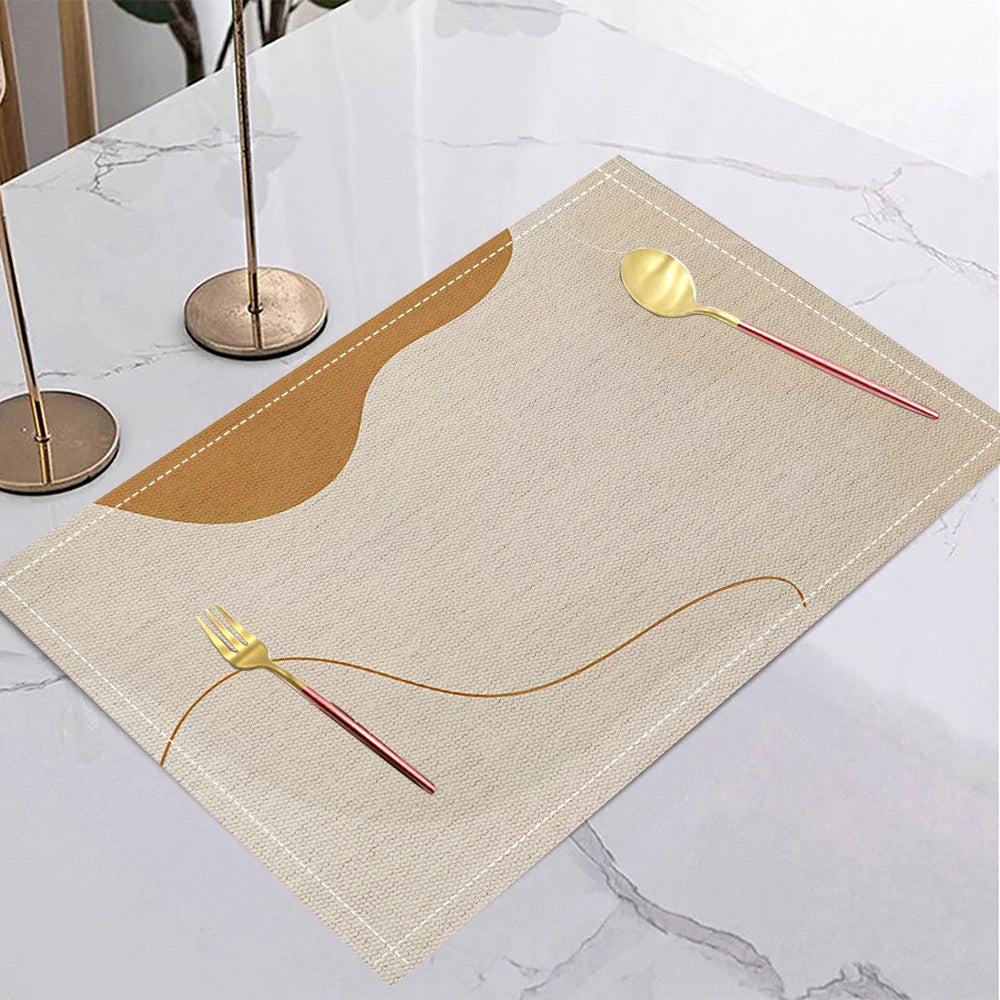 Geometric gold leaf linen placemats set