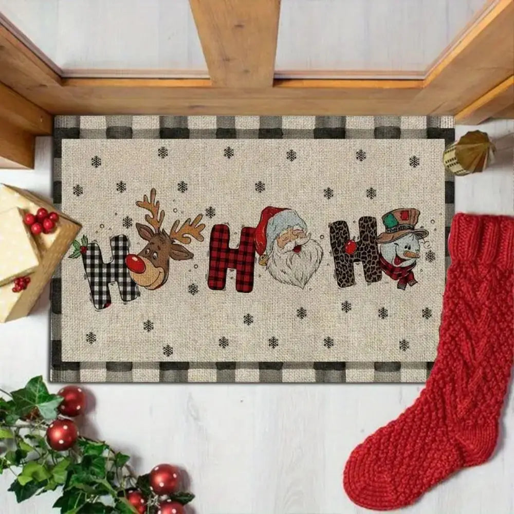 VIKAMA Christmas Happy Santa Reindeer Welcome Doormat