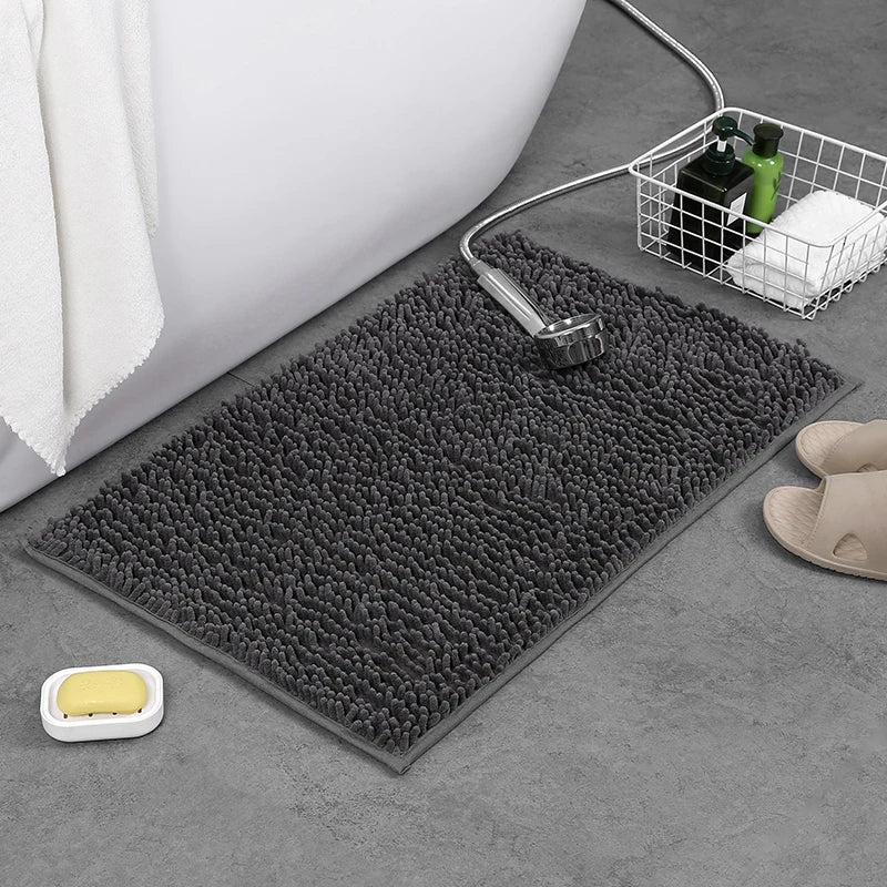 Non-Slip Shaggy Chenille Bathroom Rug Soft Thick Plush Mat Quick-Dry Durable PVC Backing Home Decor