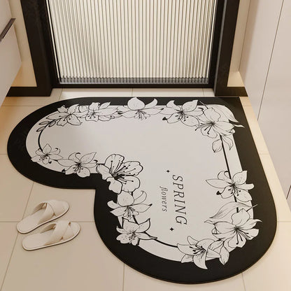 Heart-Shaped Bathroom Mat Diatom Mud Absorbent Non-Slip Toilet Door Entry Foot Rug Home Decor