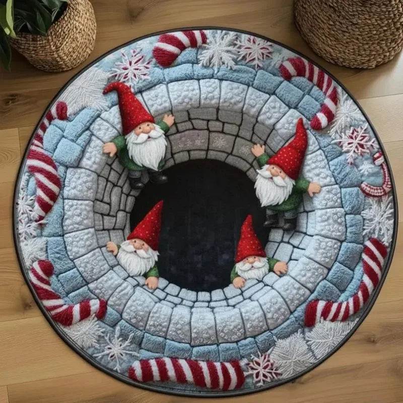 Gnome Christmas round Santa decorative door mat festive holiday rug