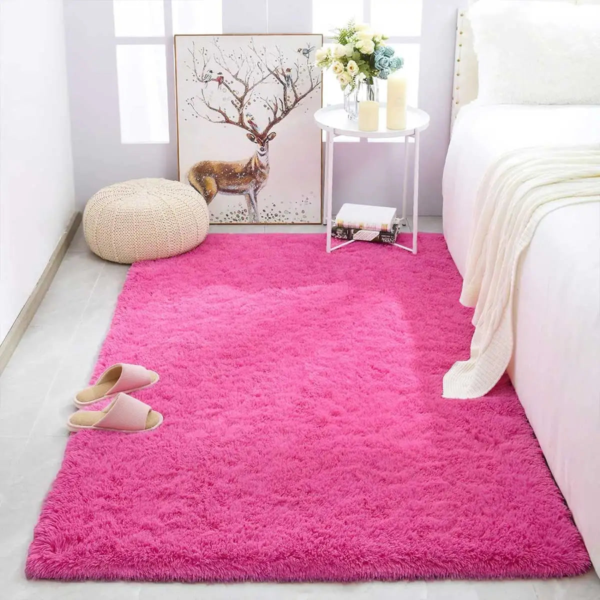 Pink Fluffy Kids Bedroom Area Rug