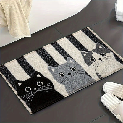 VIKAMA Striped Cartoon Cat Rug Soft Waterproof Non-Slip Doormat Bedroom Living Room Outdoor Floor Carpet Home Decor