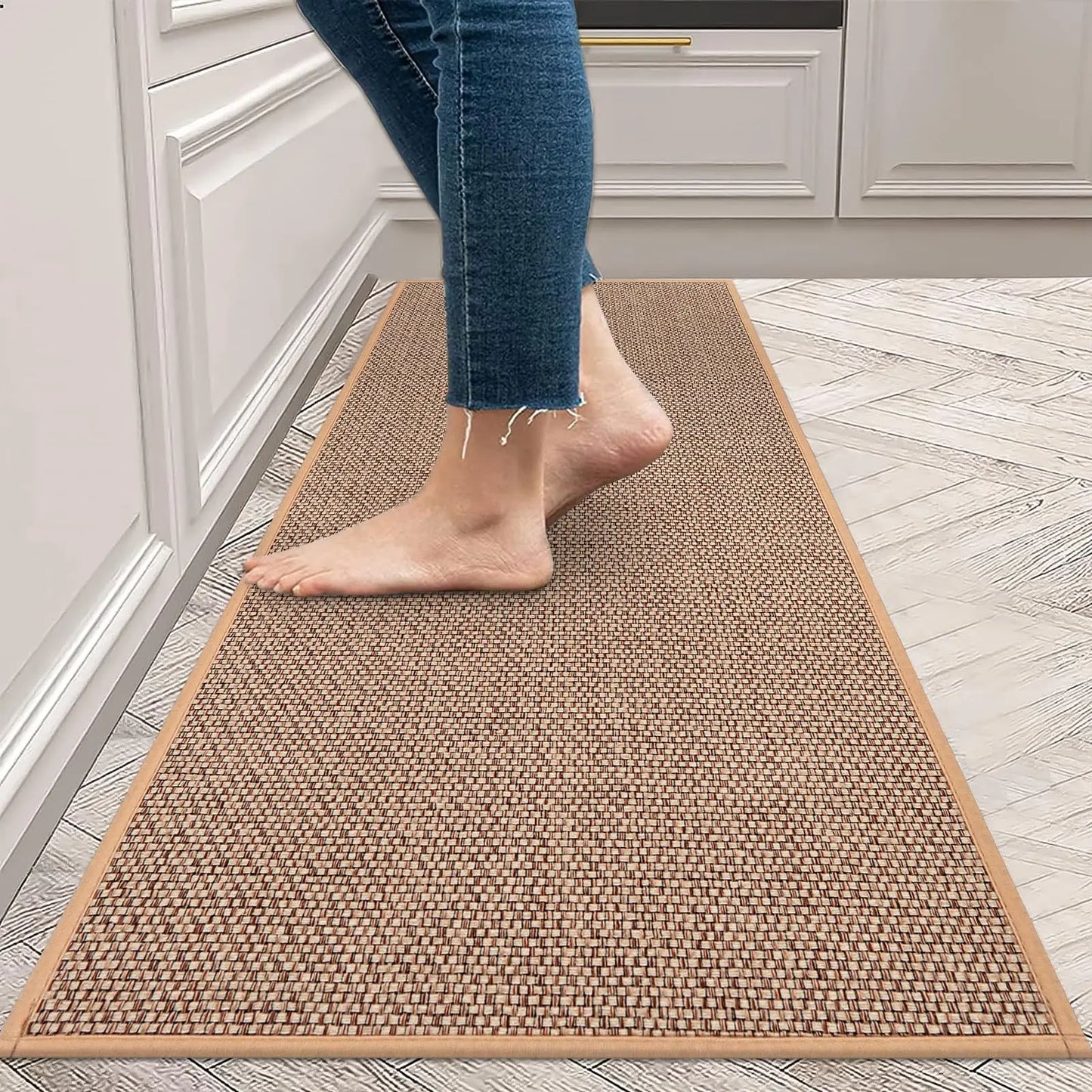Linen weave non-slip rubber bottom kitchen runner rug oil-resistant durable entry mat