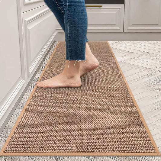 Linen weave non-slip rubber bottom kitchen runner rug oil-resistant durable entry mat