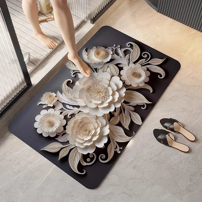 German diatomaceous earth floor mat 3D three-dimensional floral household bathroom anti slip mat
