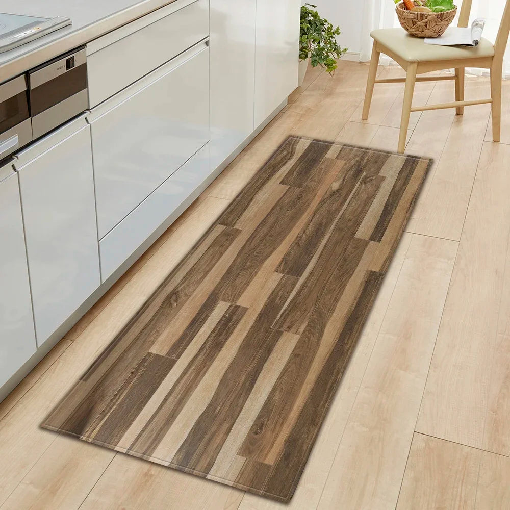 Wood Pattern Kitchen Mat Non-Slip Absorbent Long Rug Bedroom Living Room Hallway Balcony Entrance Doormat Floor Carpet Home Decor