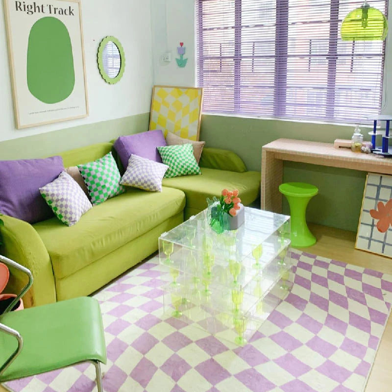 Retro Checkerboard Fluffy Plush Area Rug