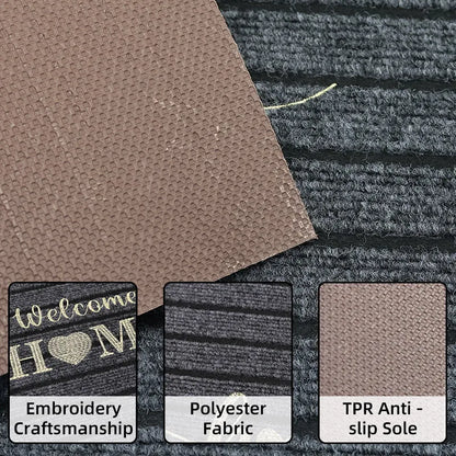Solid Color Seven Stripe Door Mat Flocking Absorbent Non-Slip Carpet Entrance Shower Room Machine Washable Rug