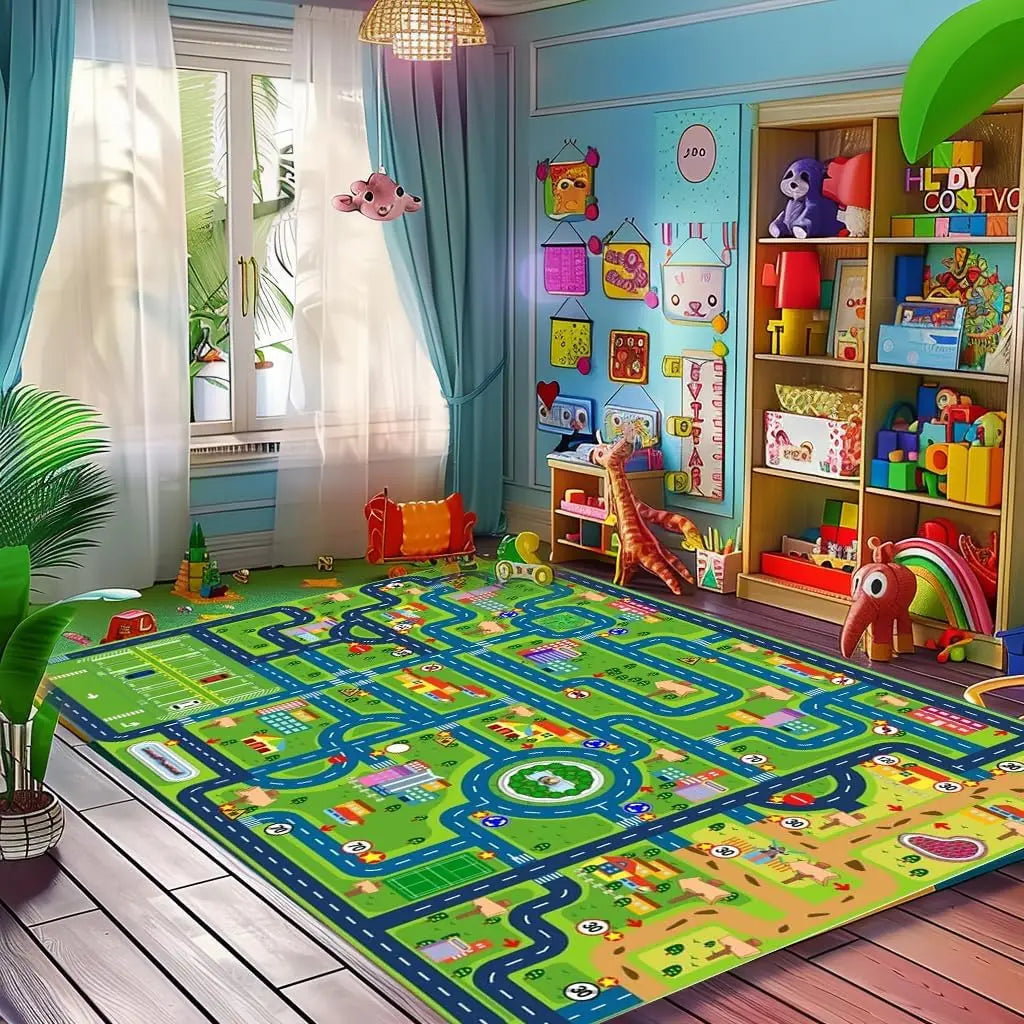 Kids city traffic interactive play rug