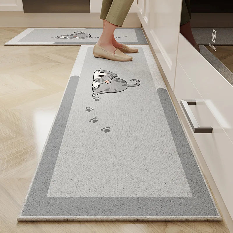 VIKAMA Crystal Velvet Cuttable Kitchen Mat Non-Slip Dirt-Resistant Floor Rug Home Decor