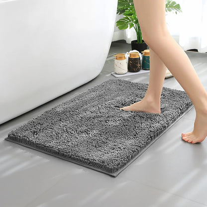 40×60cm Blue Chenille Bath Rug Soft Absorbent Non-Slip Quick-Dry Shower Carpet Machine Washable Bathroom Home Decor