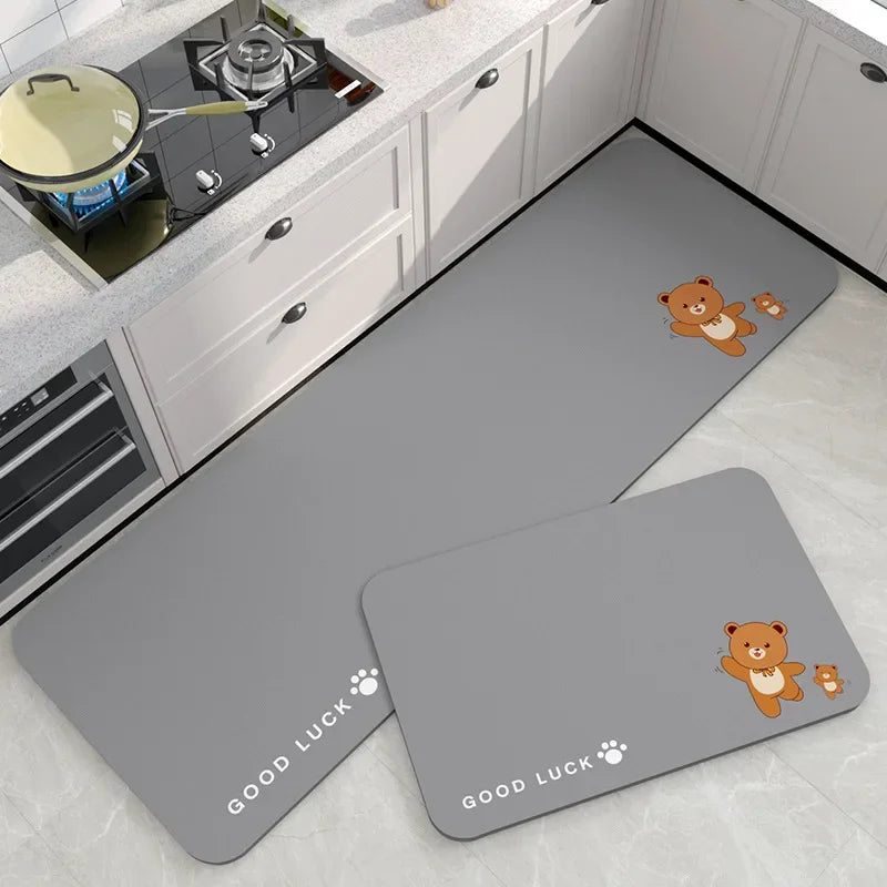 VIKAMA Diatomite Kitchen Mat Non-Slip Waterproof Absorbent Cartoon Rug Home Decor