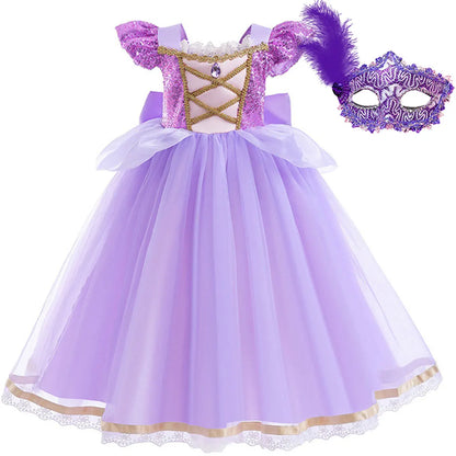 Disney Rapunzel Purple Puffy Dress With Accessories For Girls