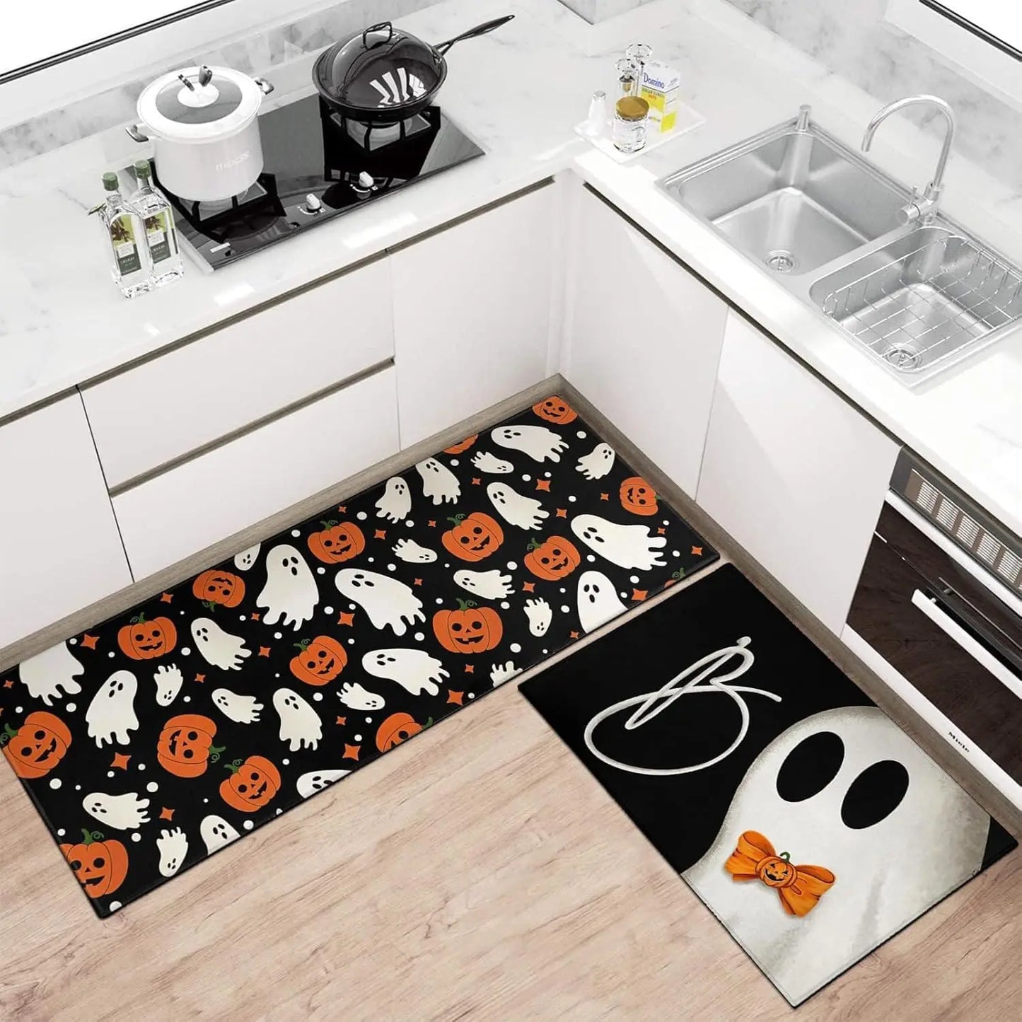 VIKAMA Halloween Kitchen Carpet Indoor Outdoor Non-Slip Welcome Floor Mat Bedroom Living Room Rug Set Home Decoration