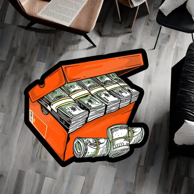 Money Box Flannel Rug Digital Print Non-Slip Decorative Carpet Housewarming Gift