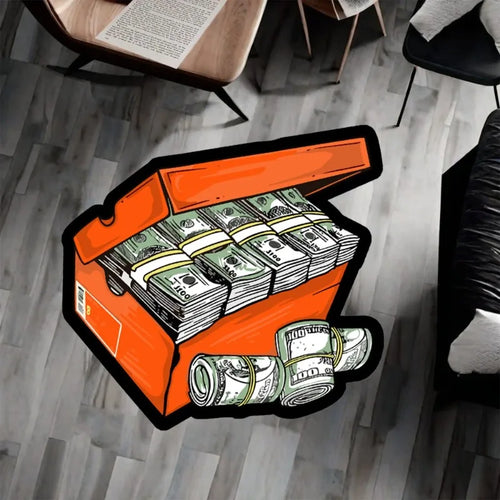 Money Box Flannel Rug Digital Print Non-Slip Decorative Carpet Housewarming Gift