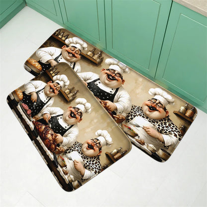 1pc cartoon chef case flannel kitchen floor mat, entrance door mat, bedroom absorbent door mat, living room floor mat, hand wash