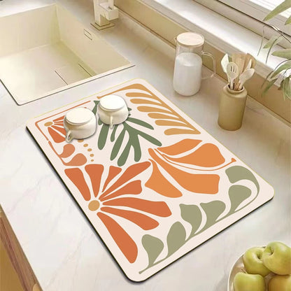 Absorbent kitchen drying drain mat