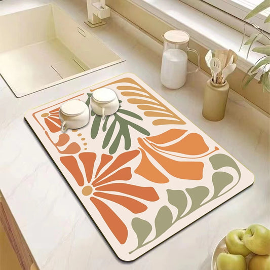Absorbent kitchen drying drain mat