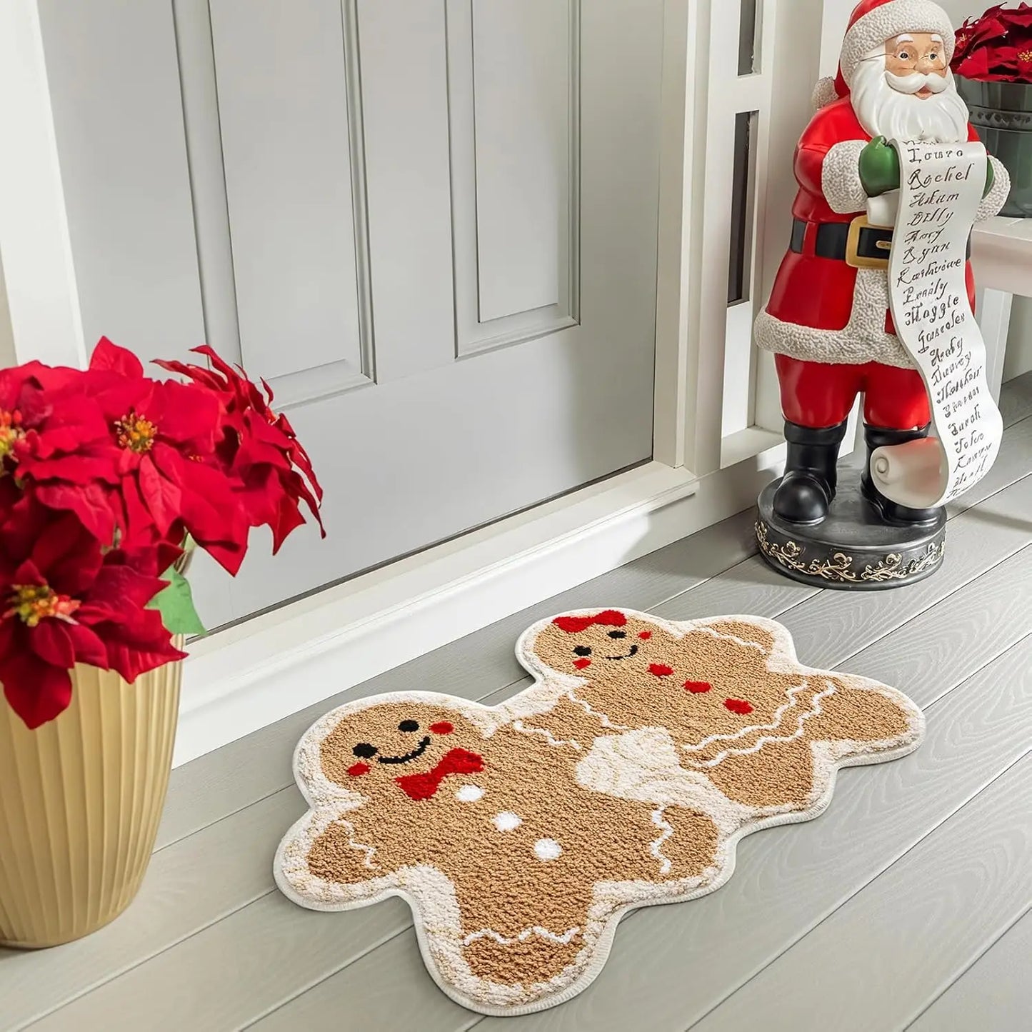 VIKAMA Christmas Gingerbread Man Couple Non-Slip Absorbent Area Rug