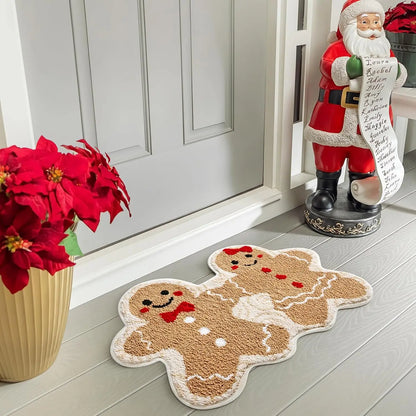 VIKAMA Christmas Gingerbread Man Couple Non-Slip Absorbent Area Rug