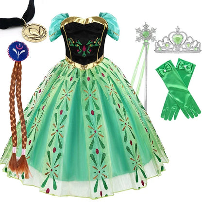 Disney Frozen Elsa Anna Mesh Ball Gown Costume Dress For Girls