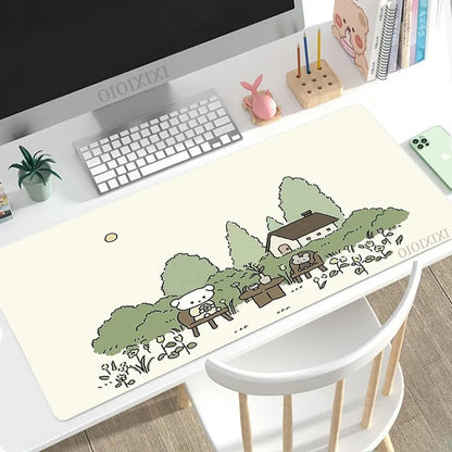 Cute Rabbit Green Large Gaming Mouse Pad