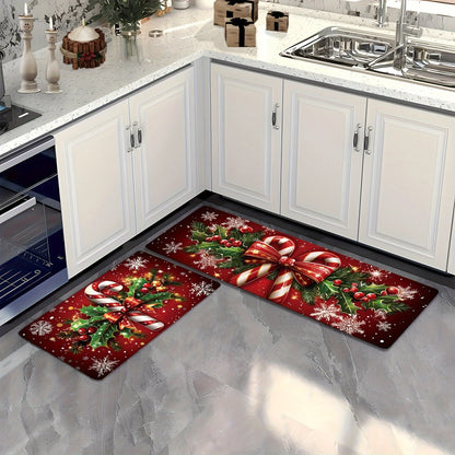 Merry Christmas candy cane snowflake kitchen mat festive holiday decor rug