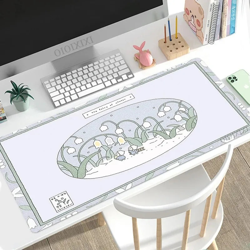 Cute Rabbit Green Large Gaming Mouse Pad