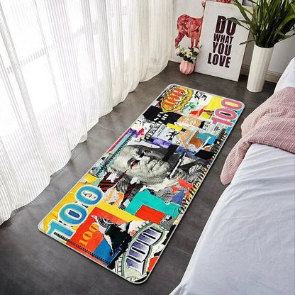 VIKAMA Creative Banknote Long Strip Floor Mat Soft Non-Slip Bedroom Bedside Rug