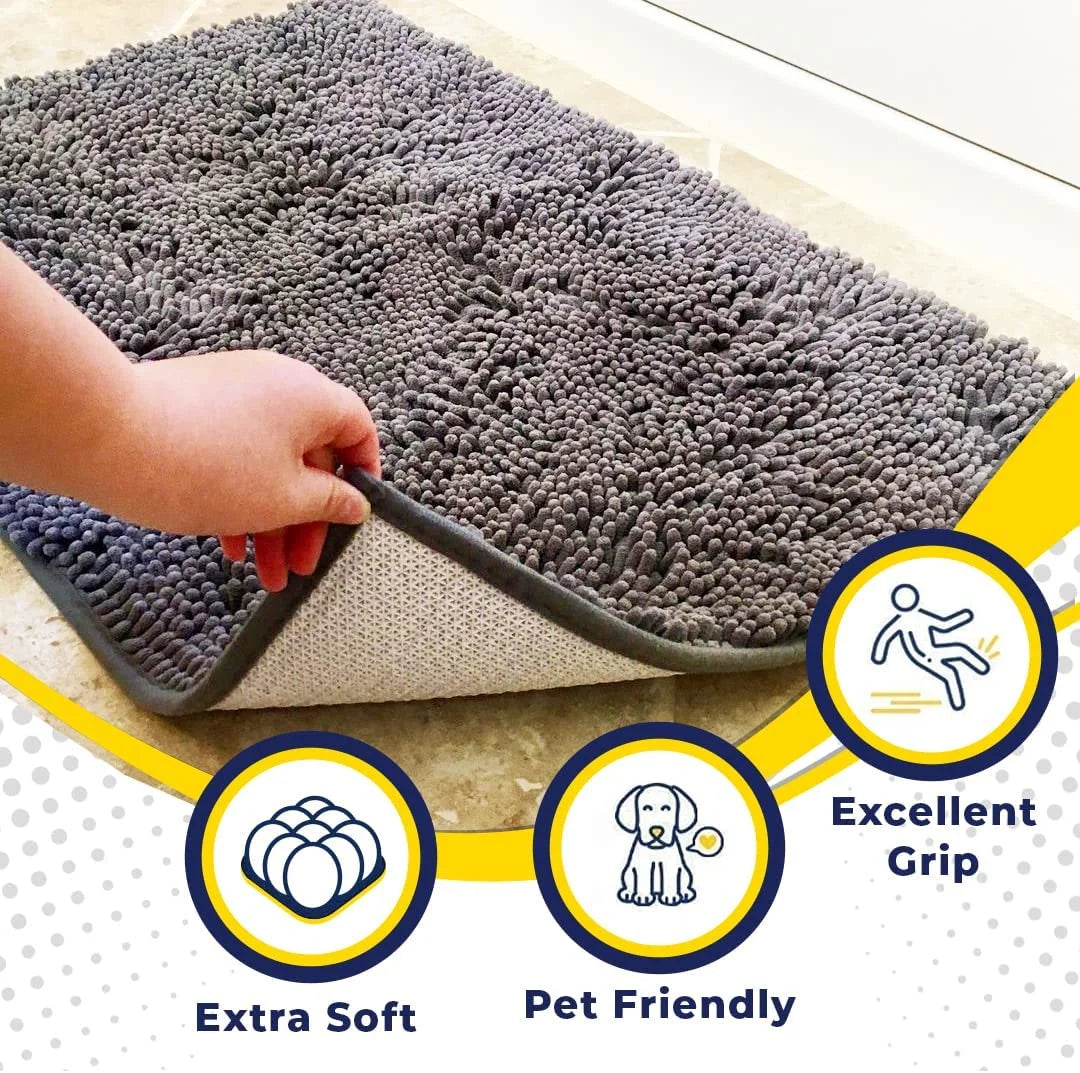 Super Plush Microfiber Anti-Skid Bathroom Carpet Absorbent Machine Washable Chenille Bath Mat Quick Drying Floor Mat